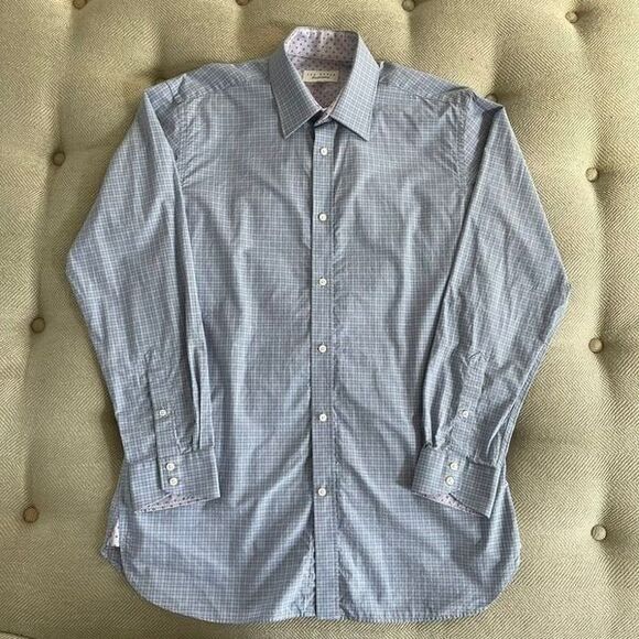 Ted Baker Button Up Plaid Dress Shirt 16 32/33 - Picture 9 of 10